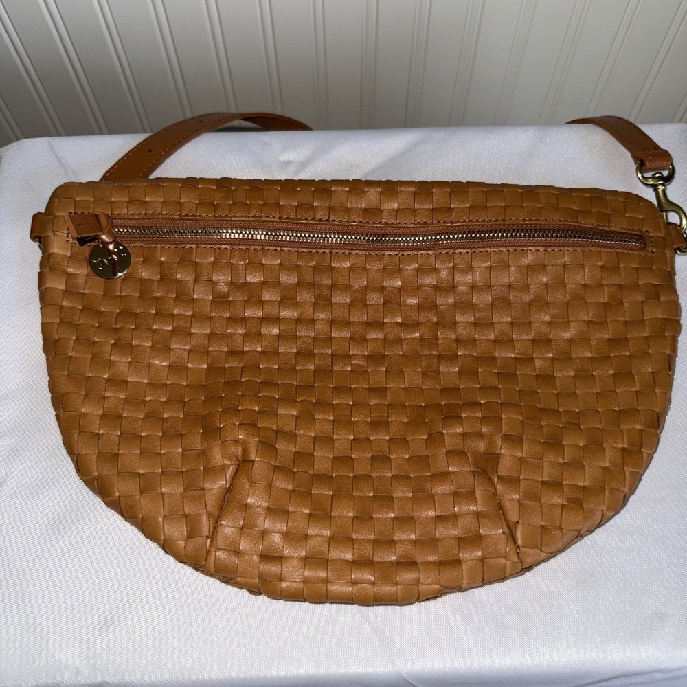 Clare V Grande Fanny Grass Natural Woven Brown Checker Belt Sling Bag Purse - Picture 2 of 4